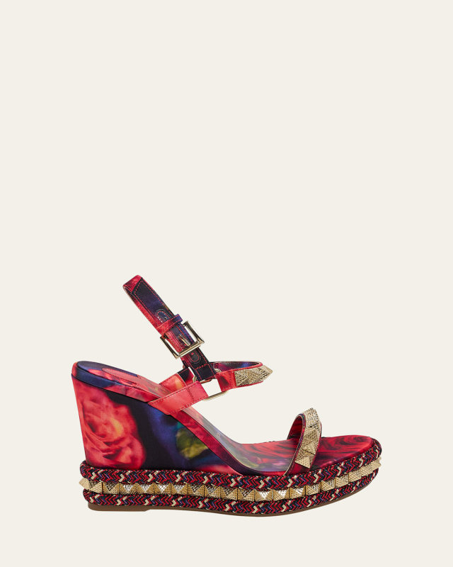 Pyraclou Satin Roses Wedge Sandals
